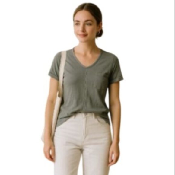 Left of Center XS Gray V-Neck Tee USA Made Anthropologie Pocket Capsule Wardrobe - Picture 1 of 14